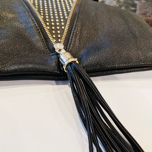 LIONEL Crossbody Black Vegan Leather Woven Chain Rope Studs Zip Tassel NWOT - Picture 4 of 10